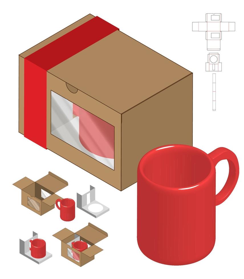 maqueta de diseño de plantilla troquelada de embalaje de taza de caja vector