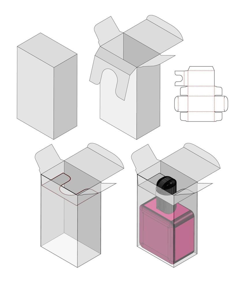 diseño de plantilla troquelada de embalaje de caja. Maqueta 3d vector