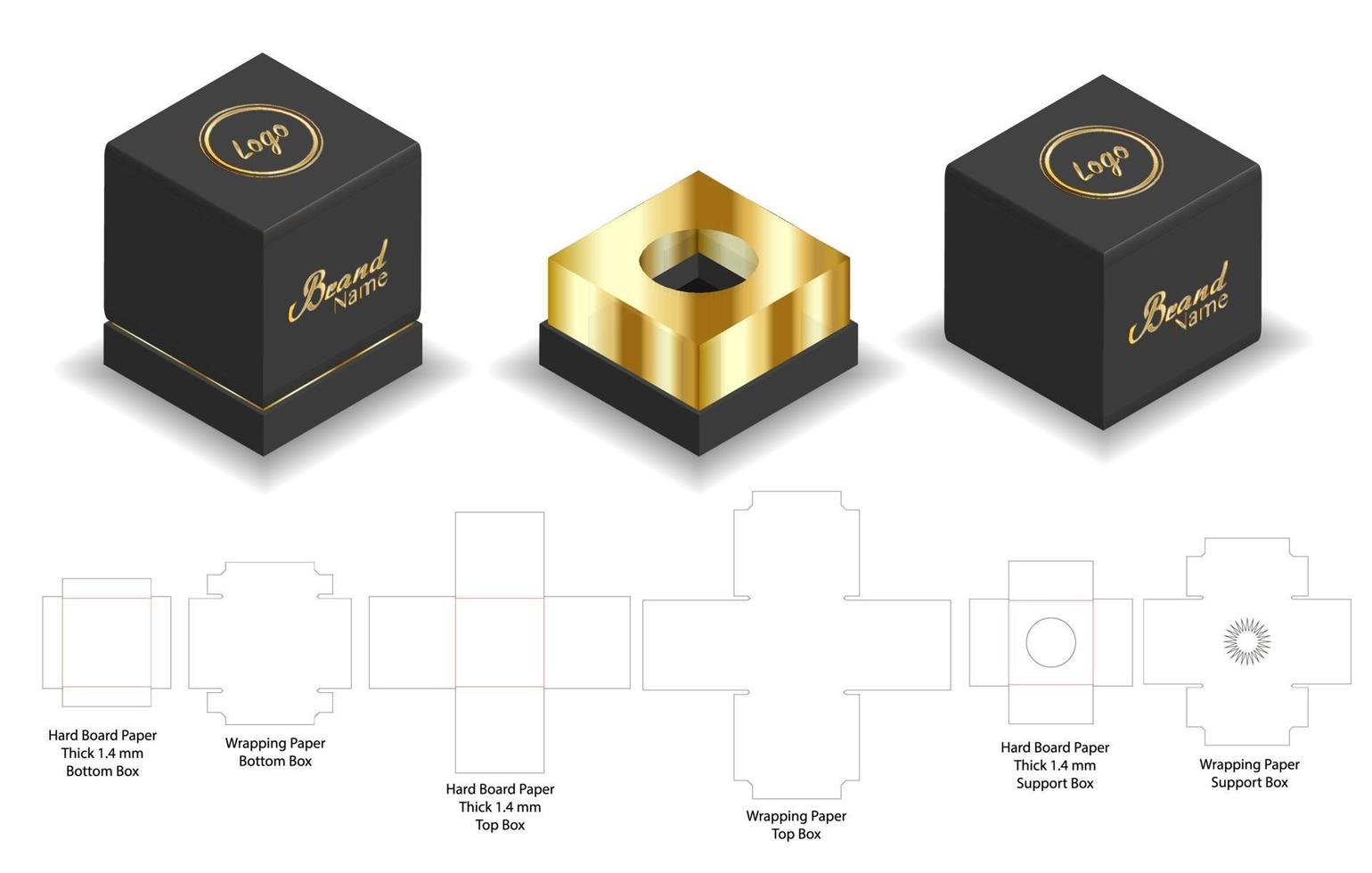 diseño de plantilla troquelada de embalaje de caja. Maqueta 3d vector