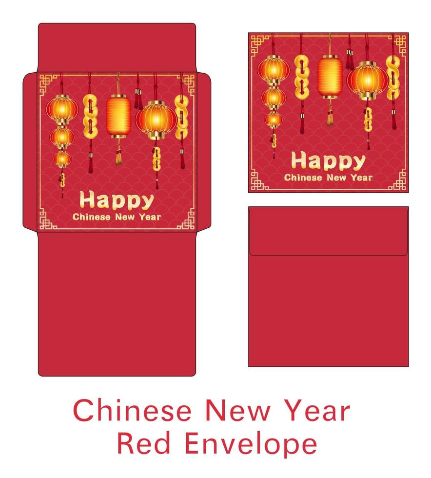 chinese new year envelope with chinese lamps vector