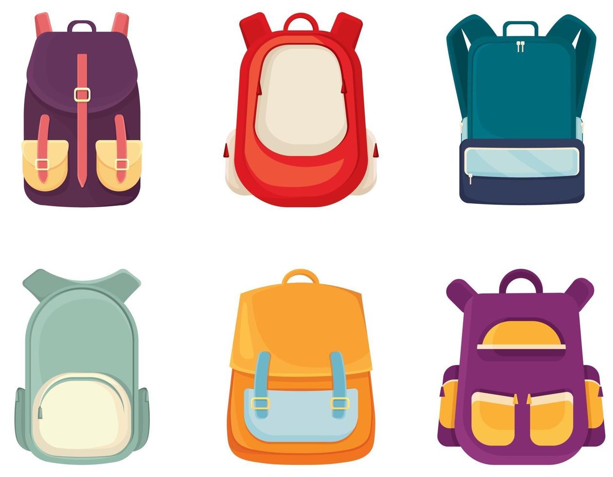 conjunto de diferentes mochilas escolares. vector