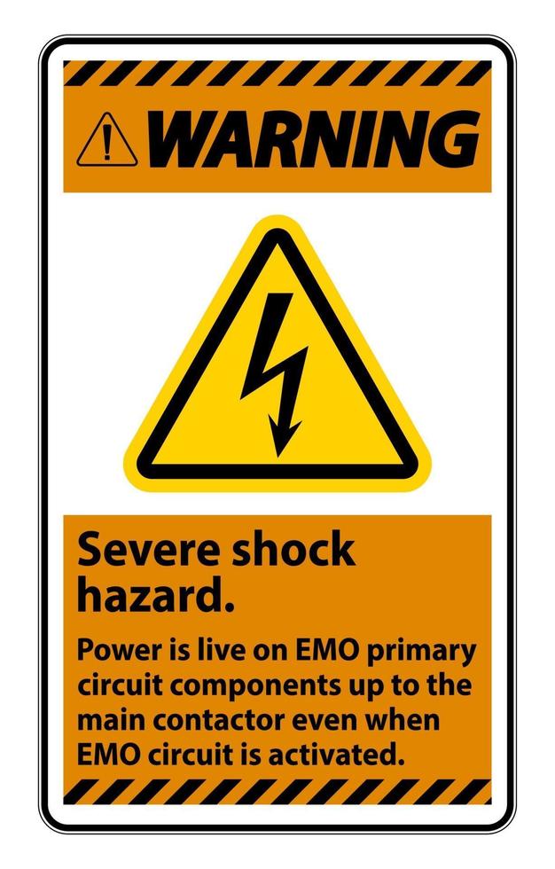 Warning Severe shock hazard sign on white background vector