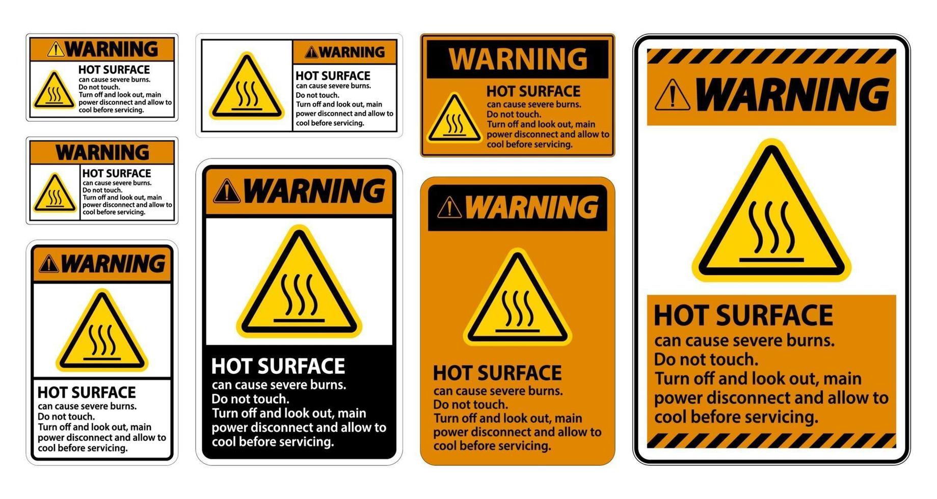 Warning Hot surface sign on white background vector