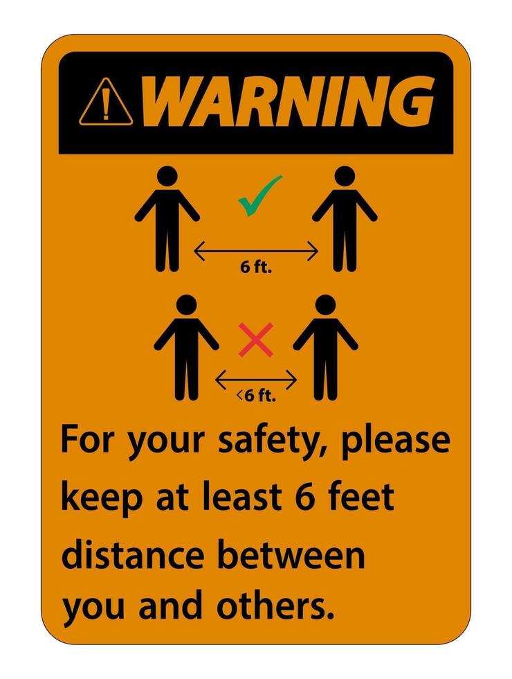 Warning Keep 6 Feet Distance For your safety please keep at least 6 feet distance between you and others vector