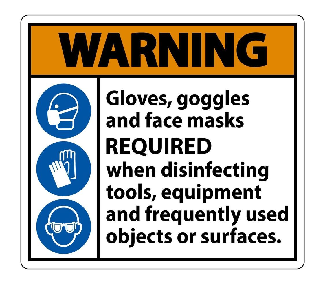advertencia guantes gafas y mascarillas requeridas firmar vector