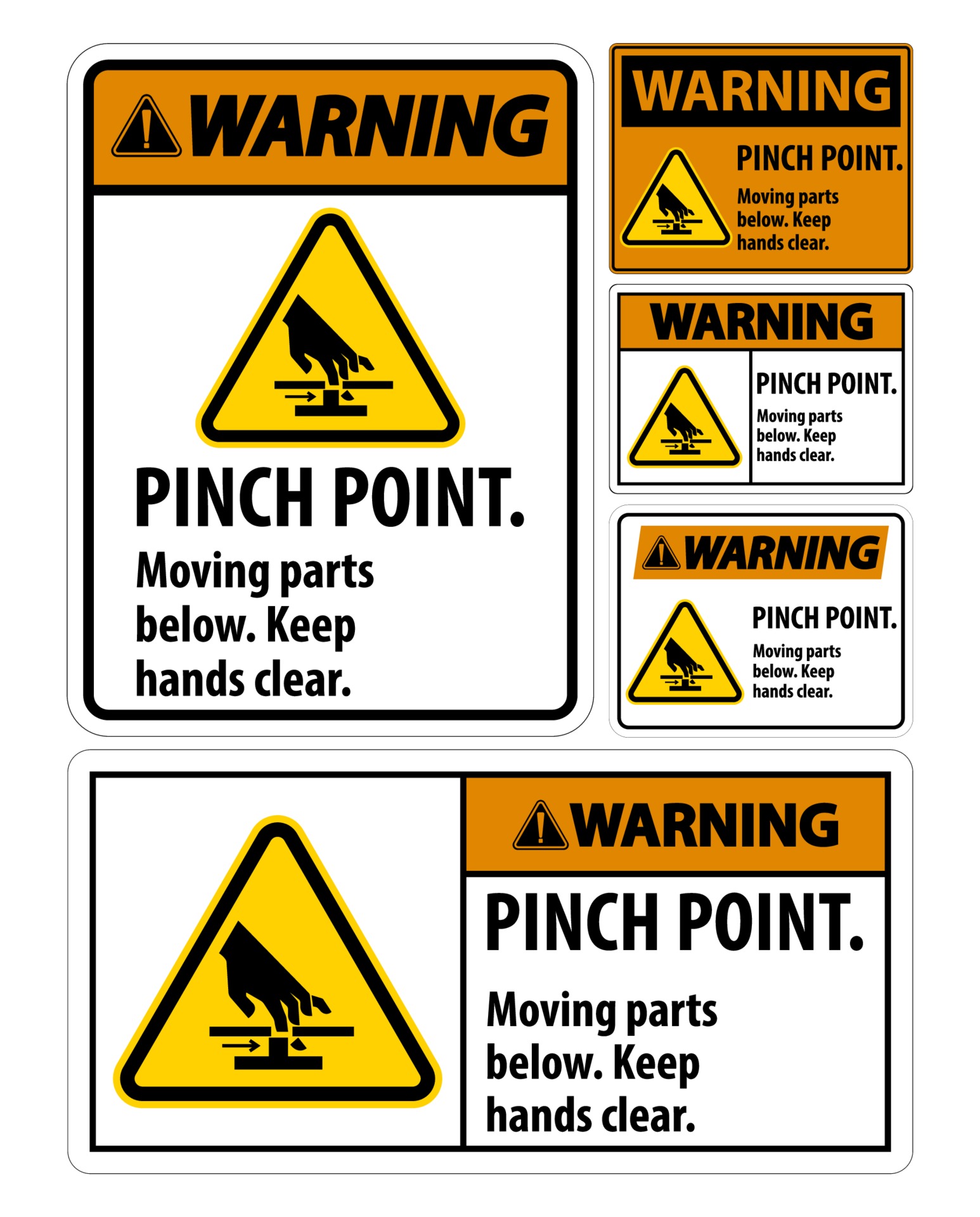 Below is a part of an. Warning moving parts. пинч точка. keep hands clear. imo symbol pinch point.