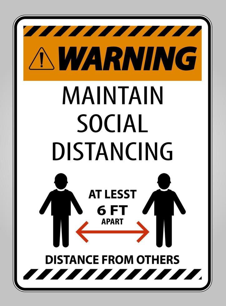 advertencia mantener distancia social al menos señal de 6 pies vector