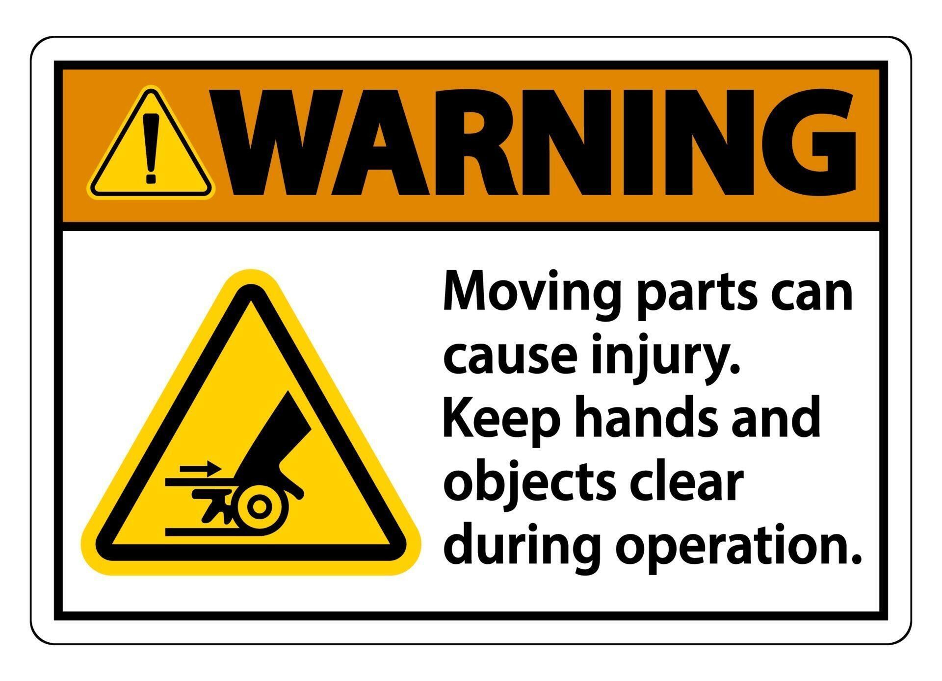 Warning Moving parts can cause injury sign on white background 2315850