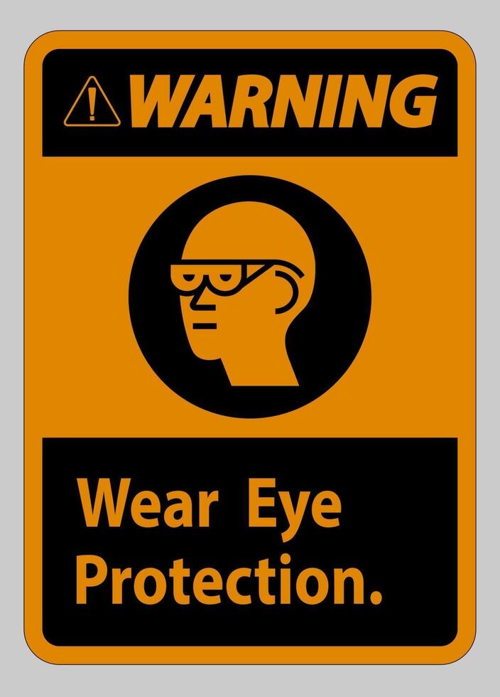 Señal de advertencia use protección para los ojos sobre fondo blanco. vector