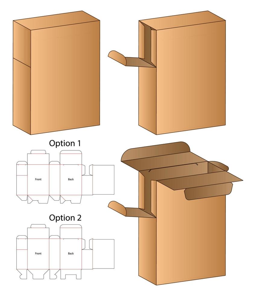 diseño de plantilla troquelada de embalaje de caja. Maqueta 3d vector