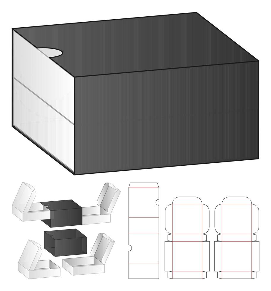 diseño de plantilla troquelada de embalaje de caja. Maqueta 3d vector