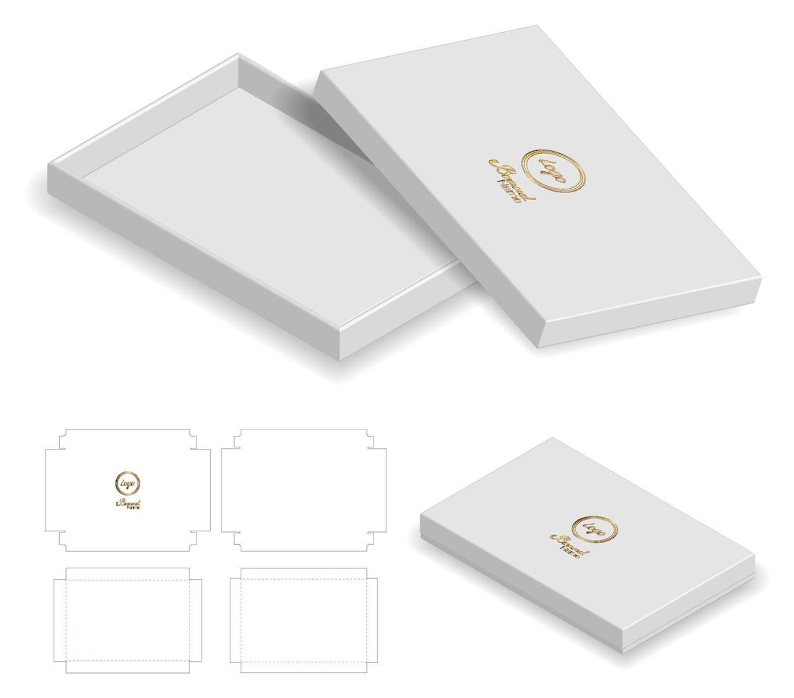 diseño de plantilla troquelada de embalaje de caja. Maqueta 3d vector