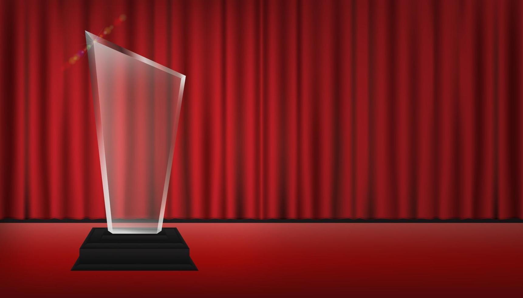 acrylic trophy with red curtain stage background vector