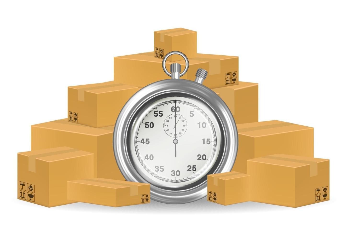 stopwatch with shipping carton boxes vector