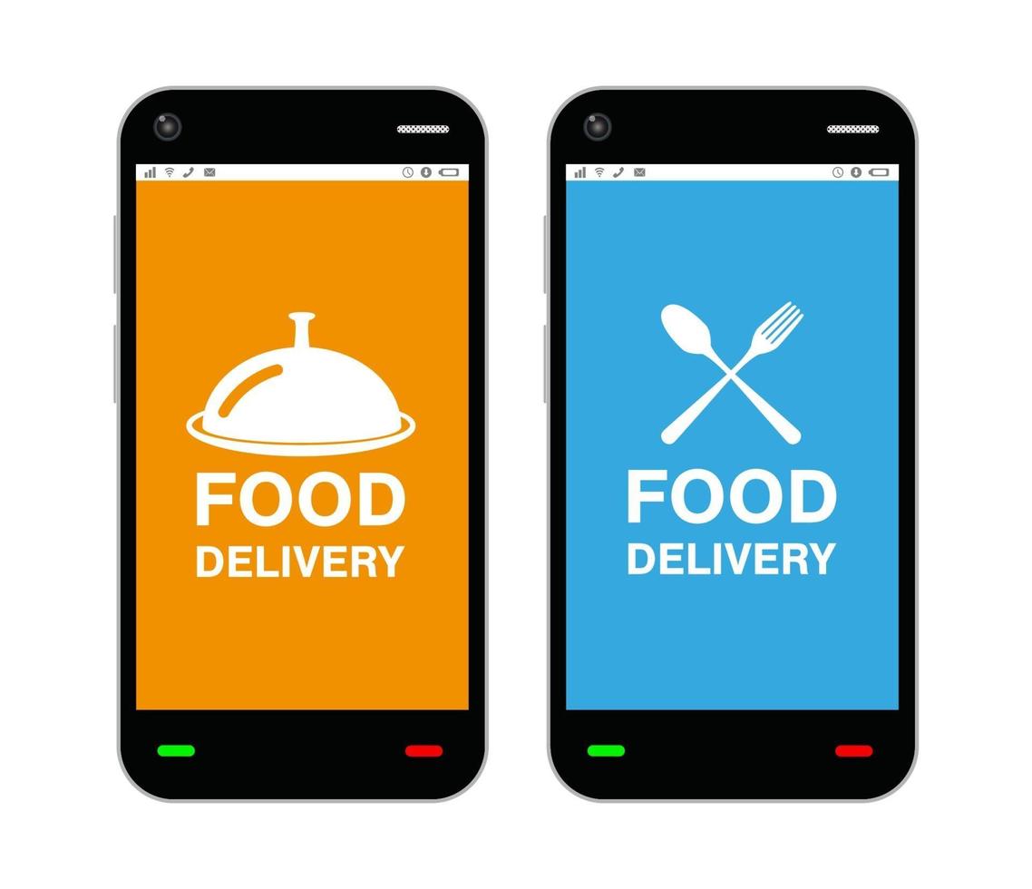 Smartphones with food delivery application logo on screen vector