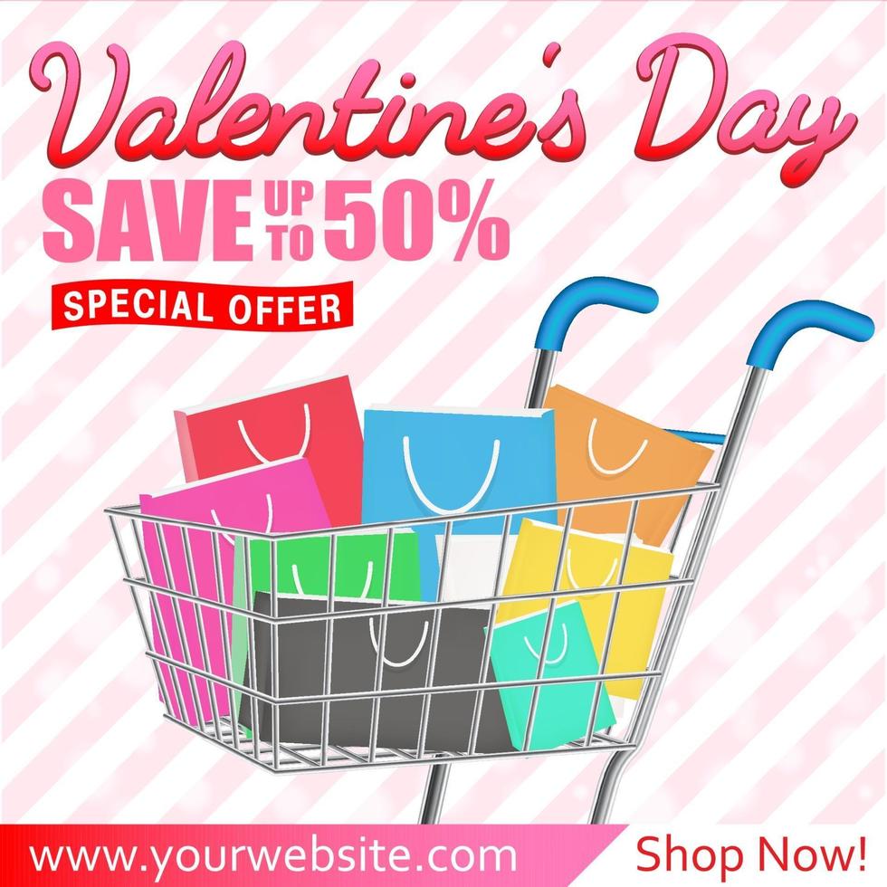 Valentines Day Shopping Sale greeting card banner vector