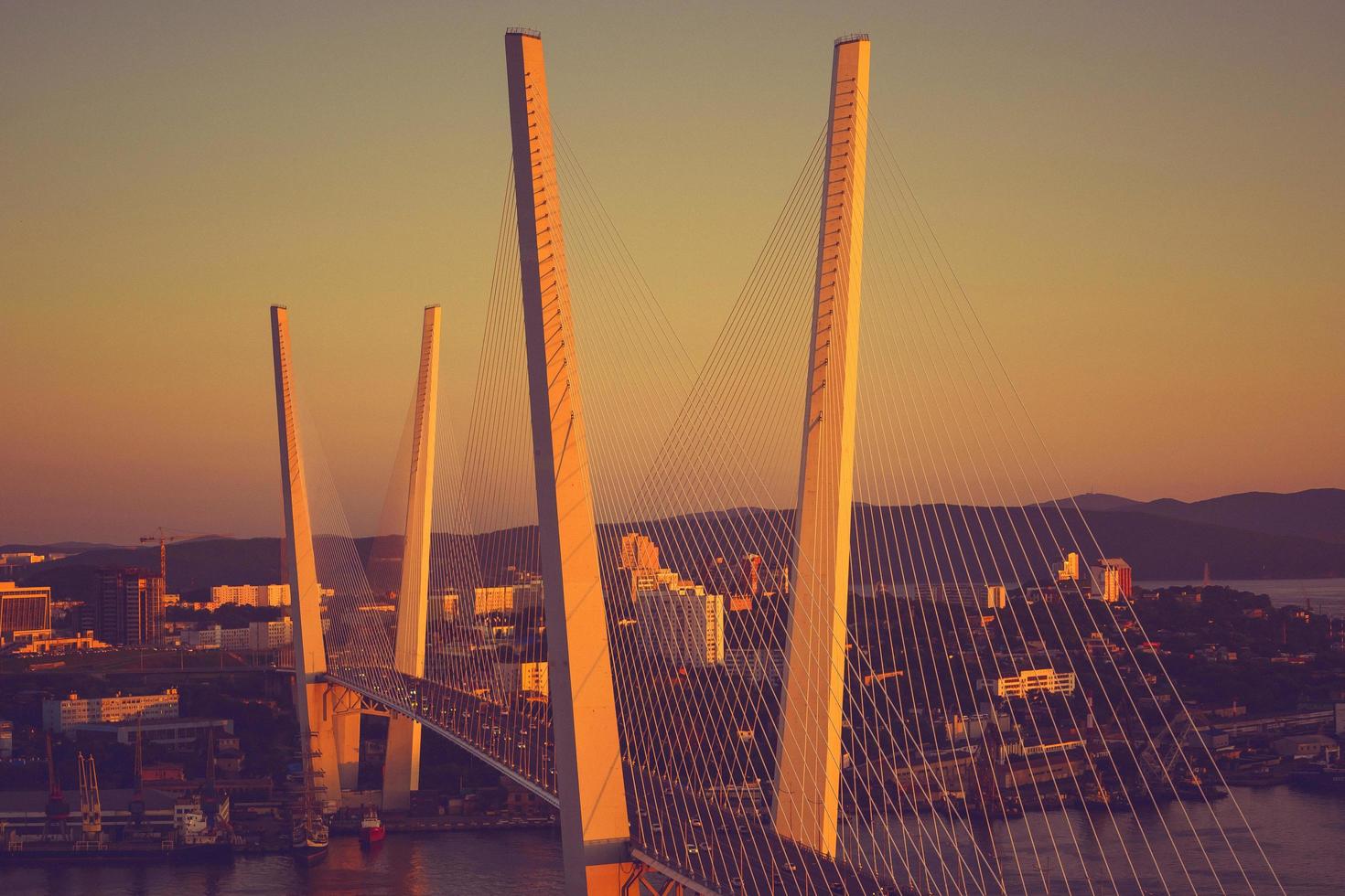 Night view of the bridge of the Golden horn.Vladivostok, Russia photo