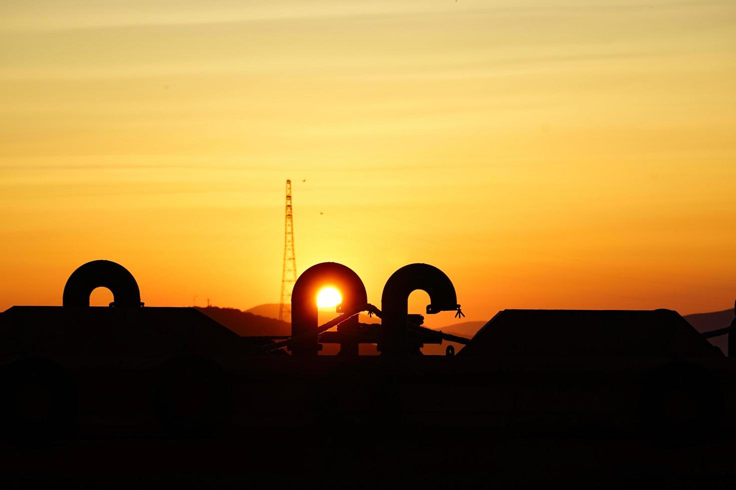 Beautiful sunset on industrial background. photo