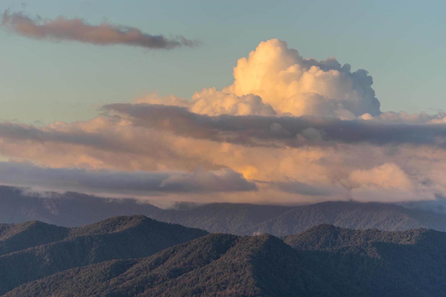 the sunset over the mountains in the Sochi photo