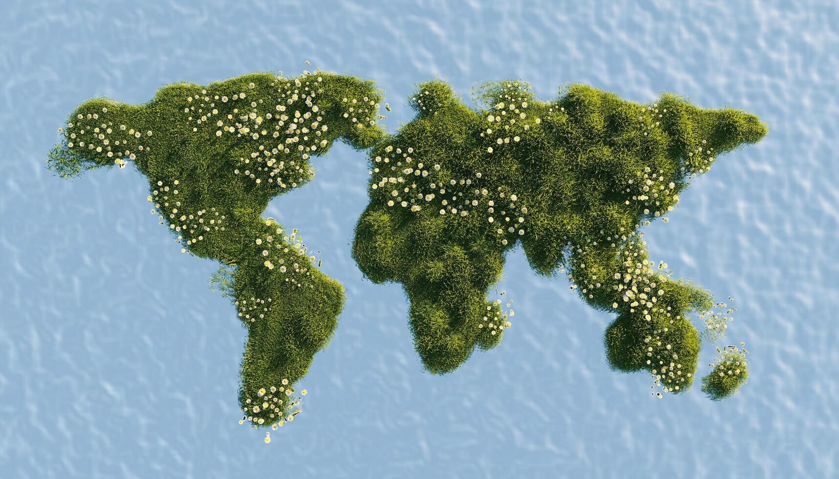 mapa del mundo lleno de vegetación y flores de primavera foto