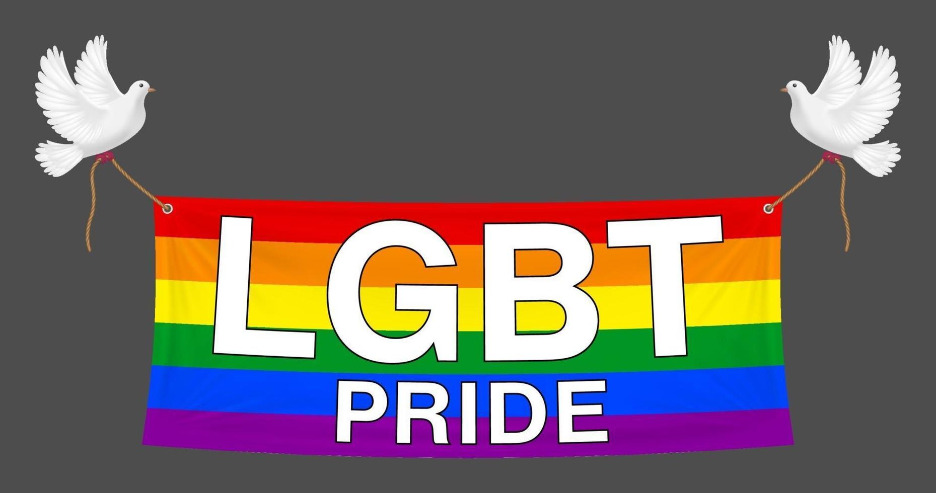 Floating LGBT pride banner with two pigeons vector