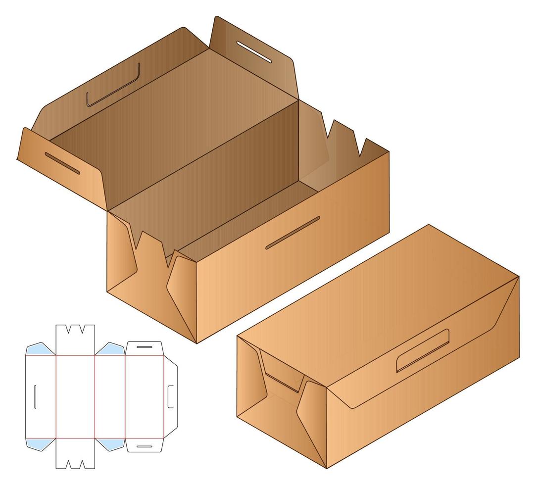 diseño de plantilla troquelada de embalaje de caja. Maqueta 3d vector