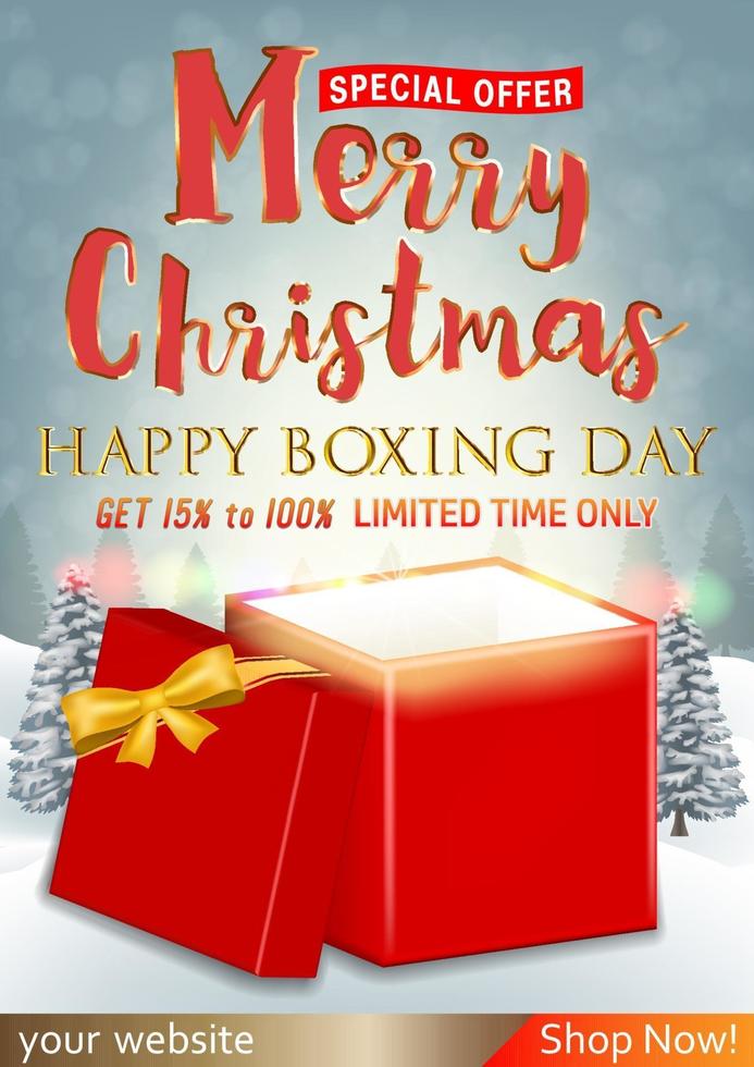 feliz navidad y venta del día del boxeo con caja de regalo vector