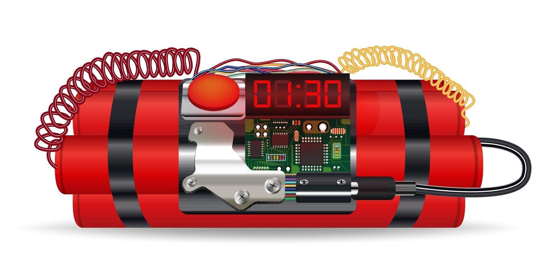 red dynamite pack with electric time bomb vector