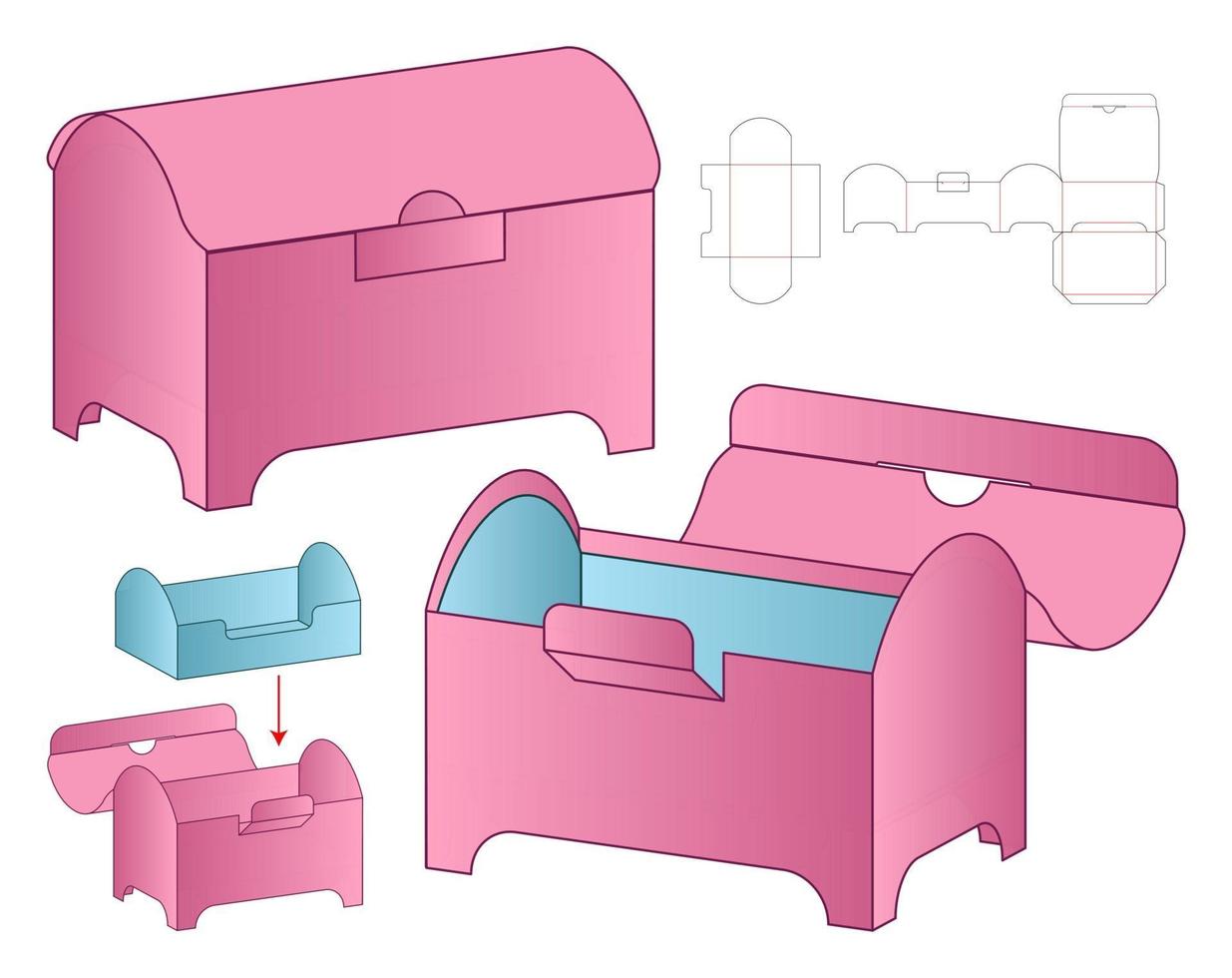 diseño de plantilla troquelada de embalaje de caja. Maqueta 3d vector