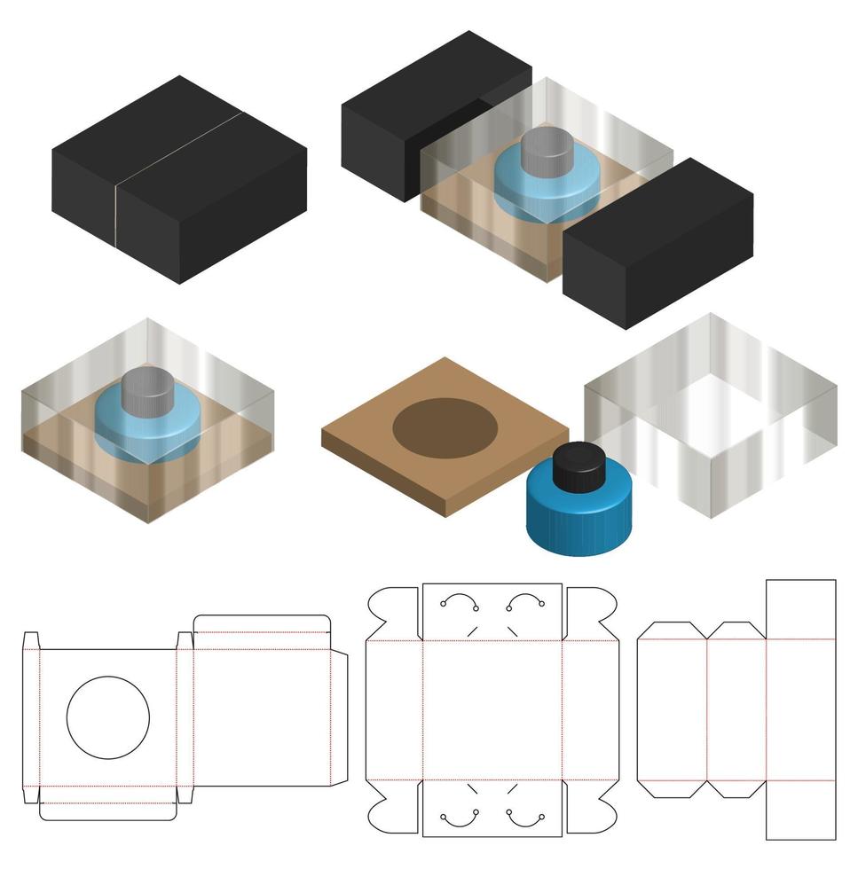 diseño de plantilla troquelada de embalaje de caja. Maqueta 3d vector