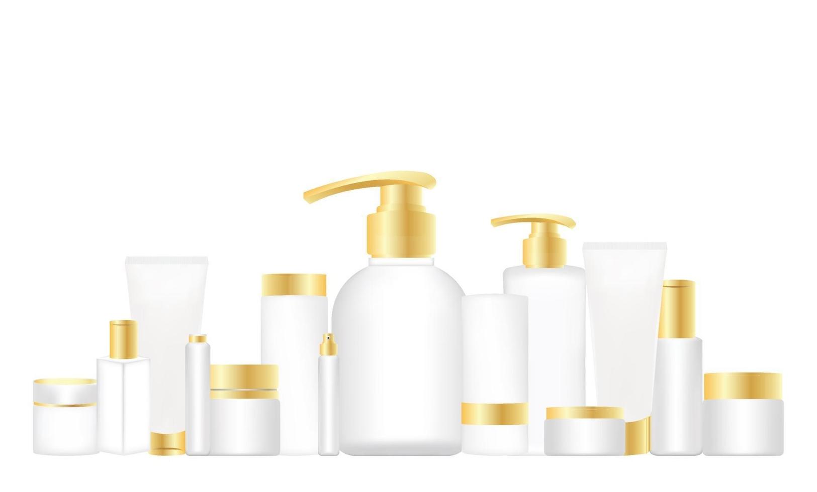 tubos cosméticos aislados en blanco. colores oro y blanco. vector
