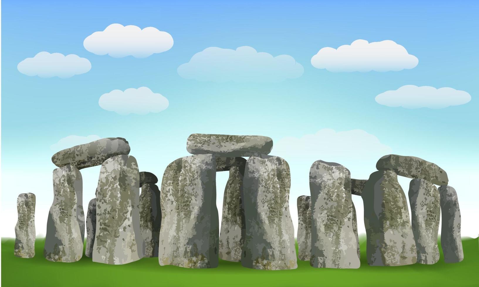 Stonehenge punto de referencia inglés en campo con cielo vector