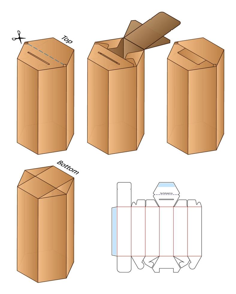 diseño de plantilla troquelada de embalaje de caja. Maqueta 3d vector