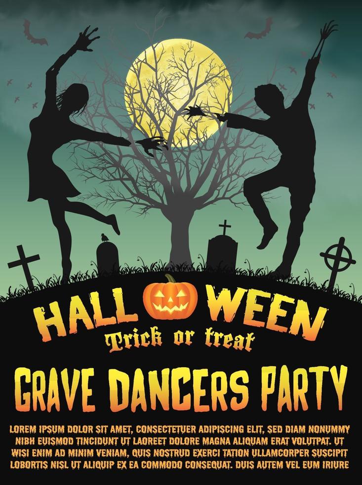cartel de fiesta de bailarines graves de silueta de halloween vector