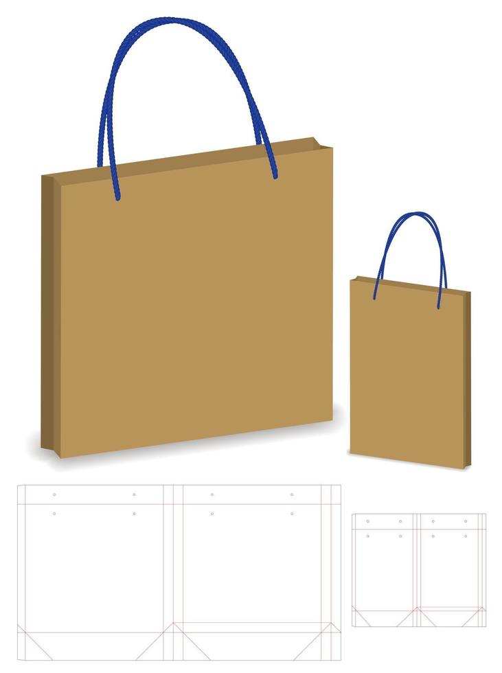 Paper Bag packaging die cut template design. 3d mock-up vector