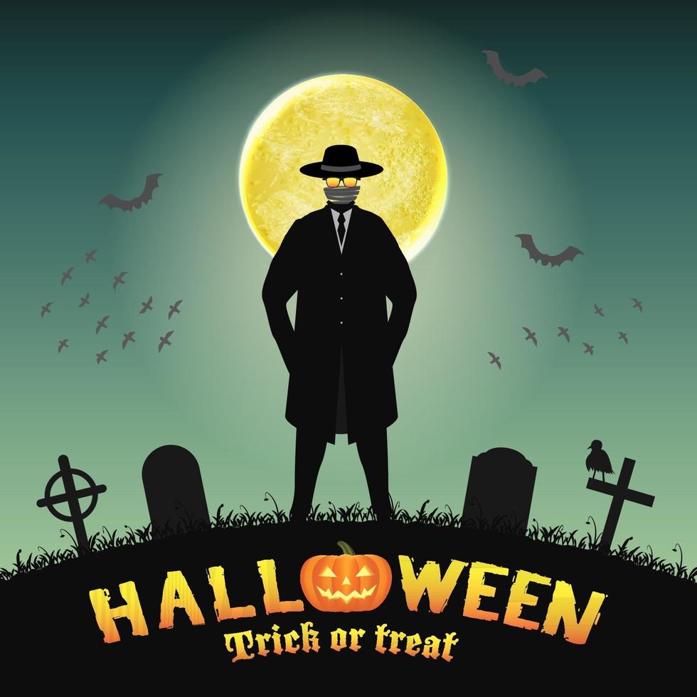 halloween invisible man in a night graveyard vector