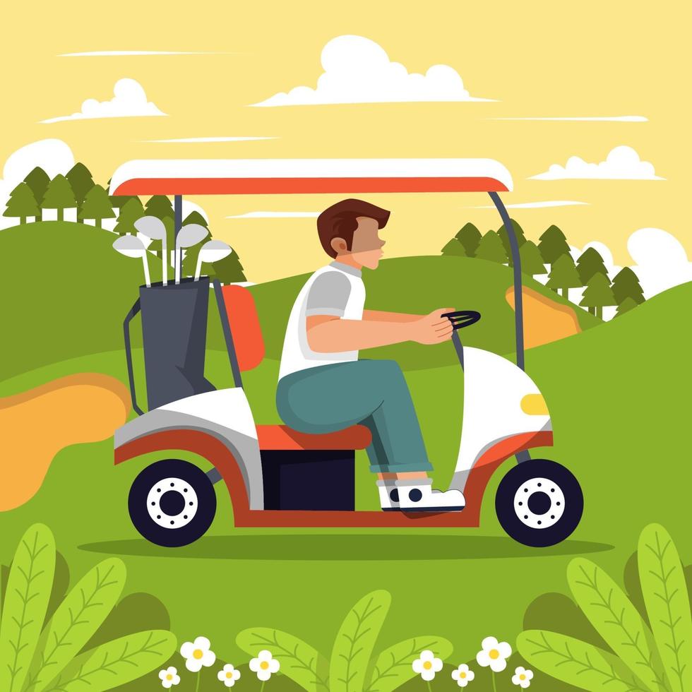Man Driving Golf Cart vector