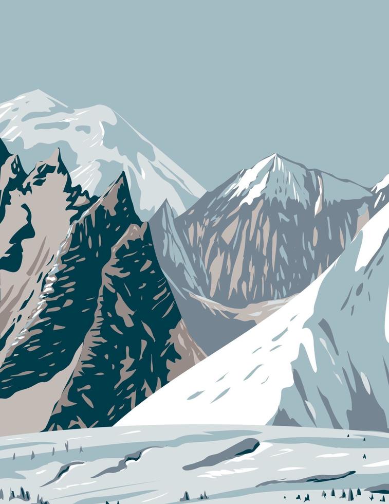 Mount Hunt Mount Huntington and Mount Dickey of the Alaska Range near Denali vector