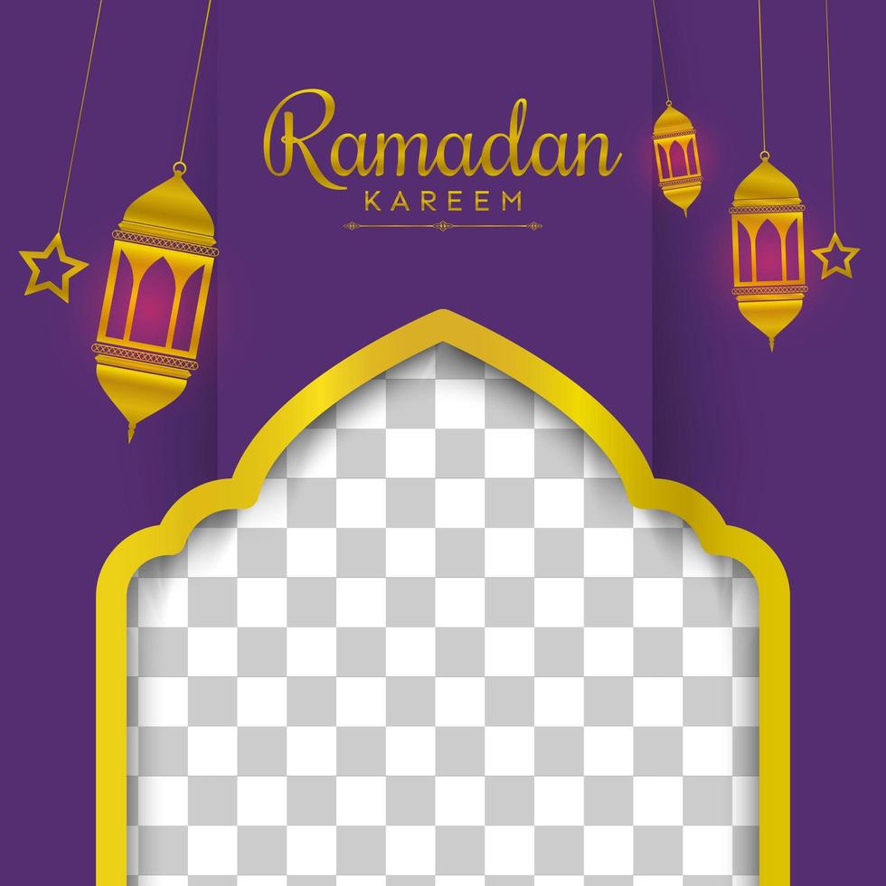 Beautiful photo frame background template for ramadan and with lamp vector