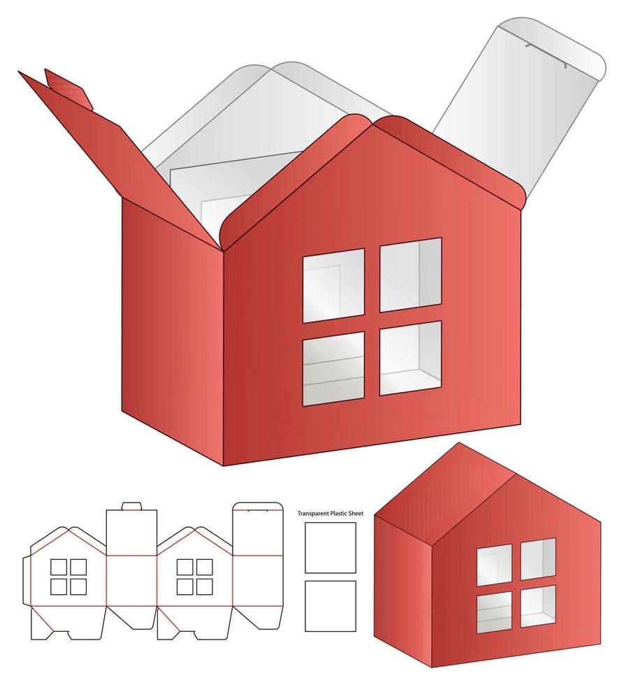 House shape Paper Bag packaging die cut template vector