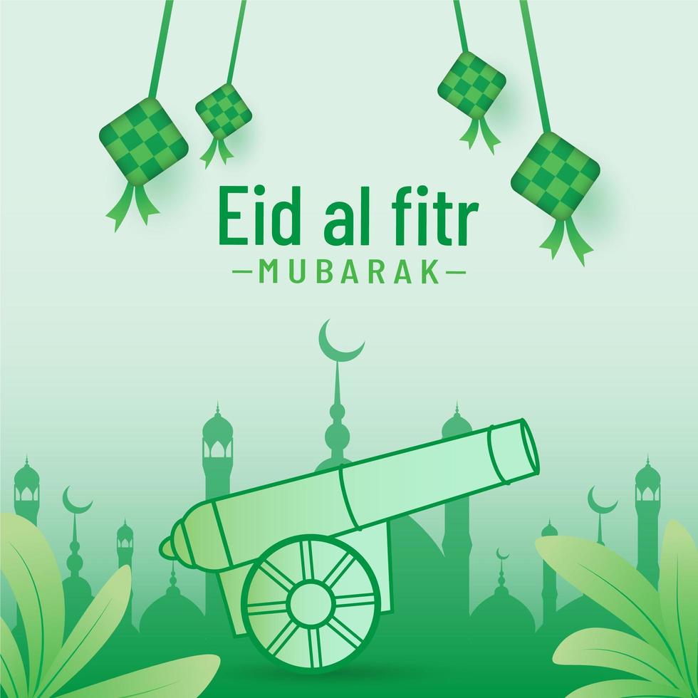 Eid al fitr banner background full of ketupak cannon vector