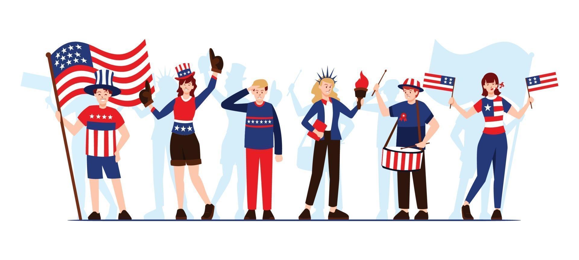 Celebrating 4th of July Character Collection vector