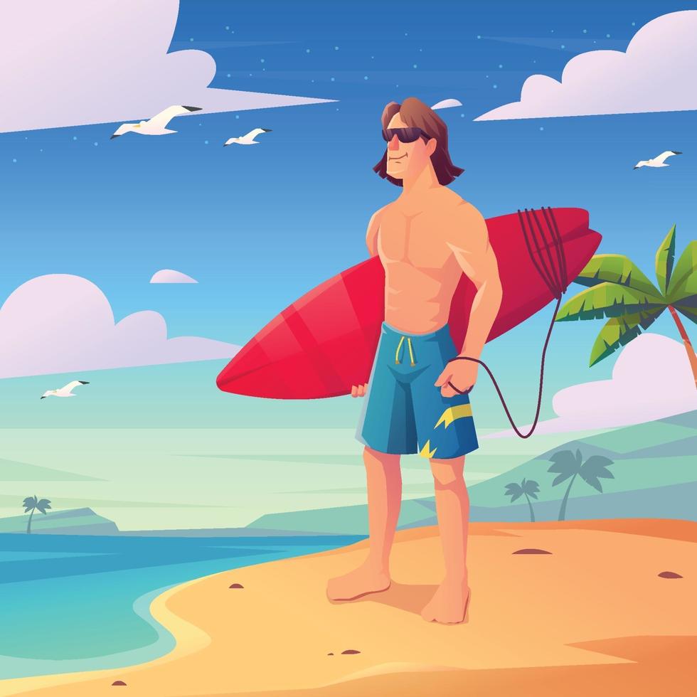 Cool Surf Man at Beach vector