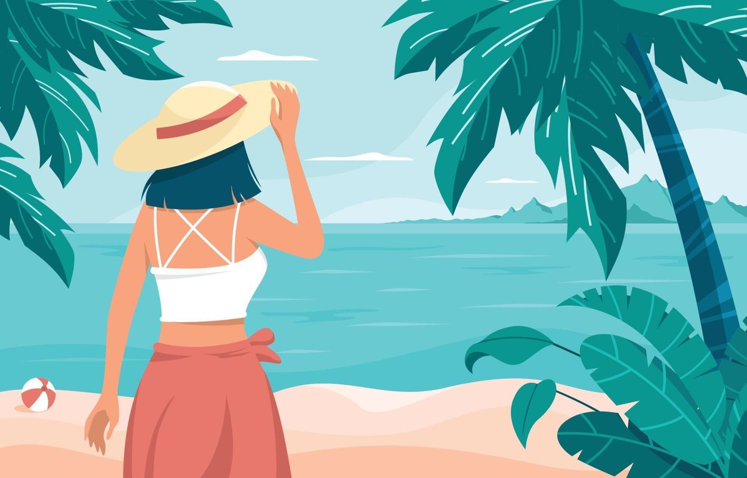 Girl Enjoying Beach View vector