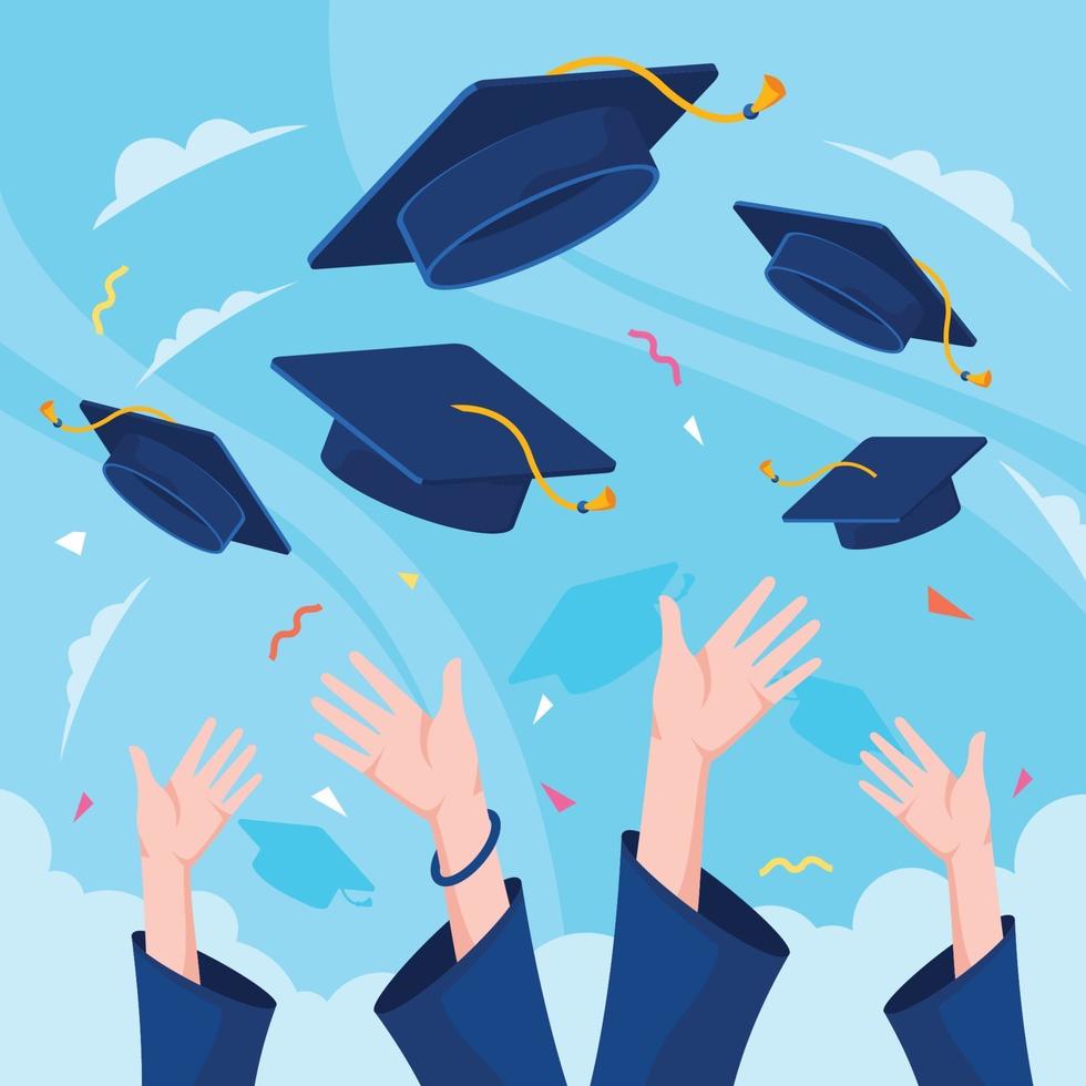 Hands Throwing Graduation Hats In The Air vector