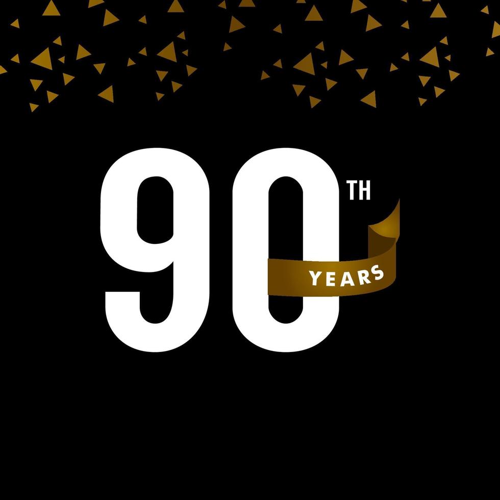 Número de aniversario de 90 años con ilustración de diseño de plantilla de vector de celebración de cinta dorada