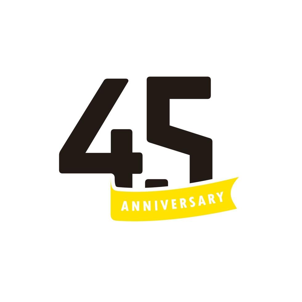 45 Years Anniversary Number With Yellow Ribbon Celebration Vector Template Design Illustration