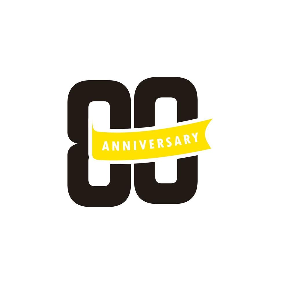 80 Years Anniversary Number With Yellow Ribbon Celebration Vector Template Design Illustration