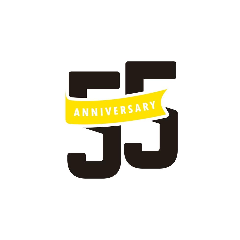 55 Years Anniversary Number With Yellow Ribbon Celebration Vector Template Design Illustration