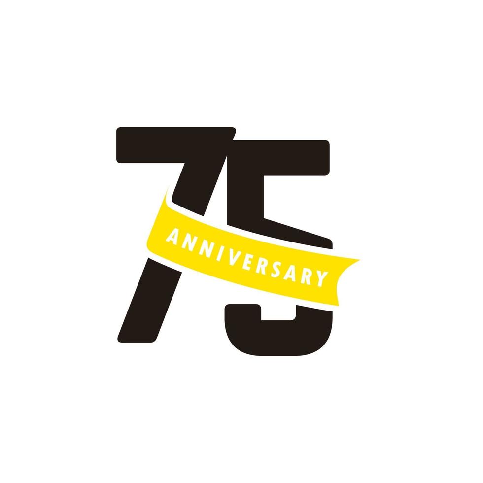 75 Years Anniversary Number With Yellow Ribbon Celebration Vector Template Design Illustration